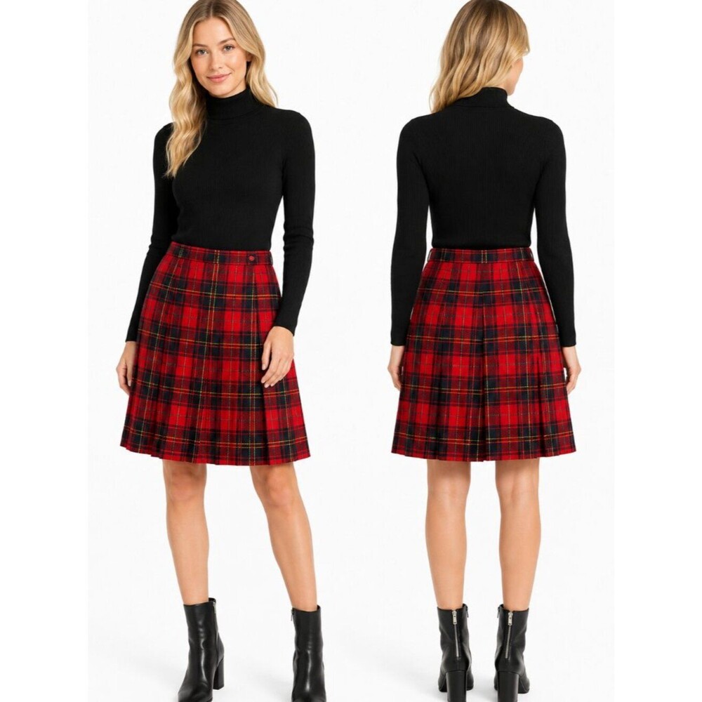 Norton McNaughton Vintage Plaid Wool Blend Pleated Midi Skirt Women Size 10